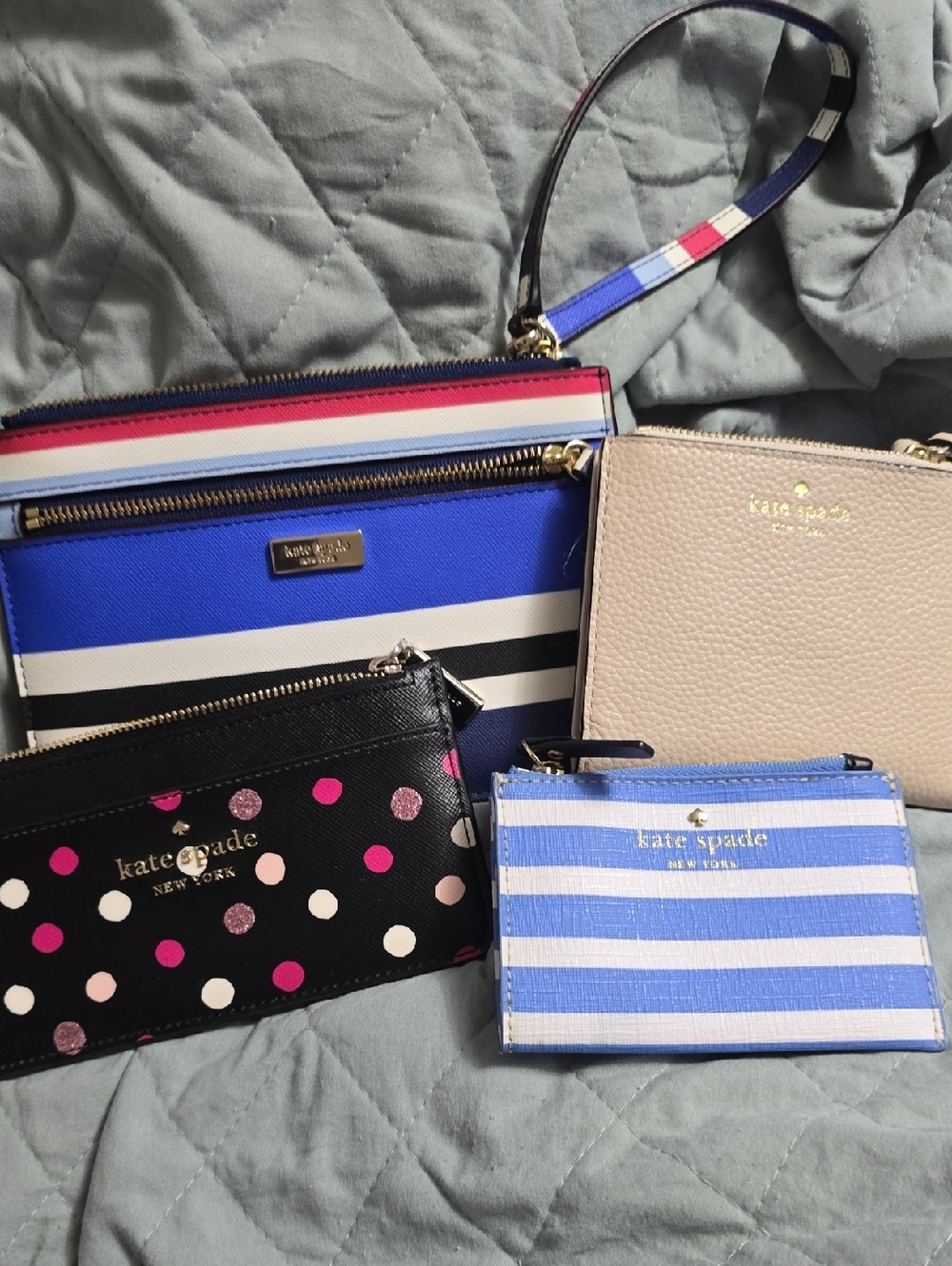 kate spade Blue, Pink, Black, Cream Wallet & Pouch Set